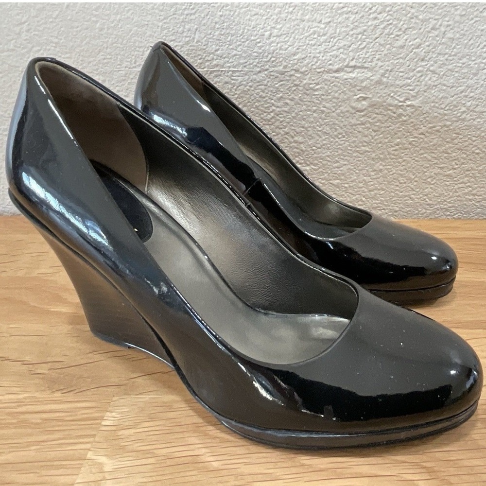 COLE HAAN Black Patent Leather Wedge Heels Women's 8.5 Comfort Shoes Pumps GREAT